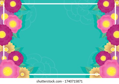 flowers and leafs decorative square frame vector illustration design
