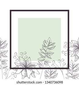 flowers and leafs with frame isolated icon