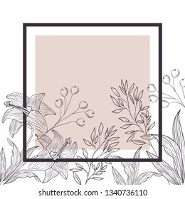 flowers and leafs with frame isolated icon