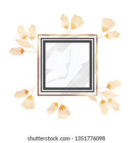 flowers and leafs with frame isolated icon