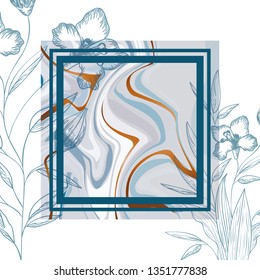 flowers and leafs with frame isolated icon