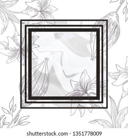 flowers and leafs with frame isolated icon