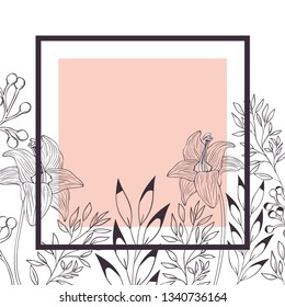 flowers and leafs with frame isolatedicon