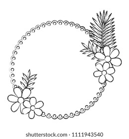 flowers and leafs garden circular frame