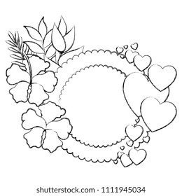flowers and leafs garden circular frame
