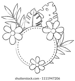 flowers and leafs garden circular frame