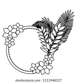 flowers and leafs garden circular frame