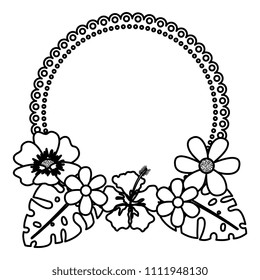 flowers and leafs garden circular frame