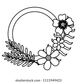flowers and leafs garden circular frame