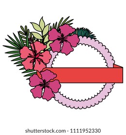 flowers and leafs garden circular frame