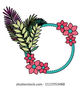 flowers and leafs garden circular frame