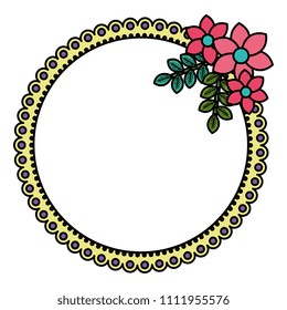 flowers and leafs garden circular frame