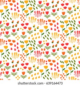 Flowers leafs garden forest nature hand drawn seamless vector pattern