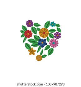 flowers and leafs garden with heart shape