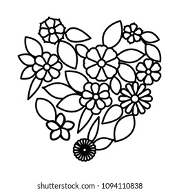 flowers and leafs garden with heart shape