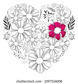 flowers and leafs garden with heart shape