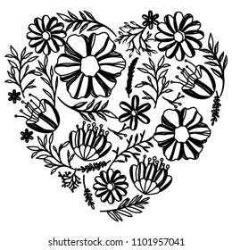 flowers and leafs garden with heart shape