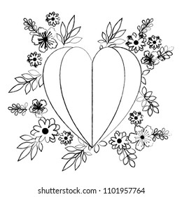 flowers and leafs garden with heart shape