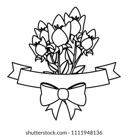 flowers and leafs garden with ribbon