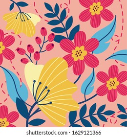 flowers and leafs garden scene vector illustration design