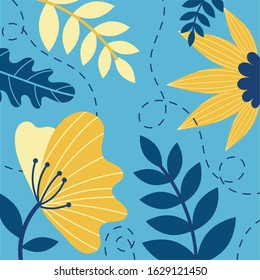 flowers and leafs garden scene vector illustration design