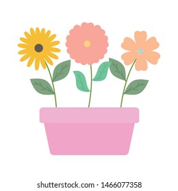 flowers and leafs garden in square ceramic pot decoration