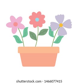 flowers and leafs garden in square ceramic pot decoration