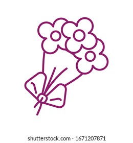 flowers with leafs, line style icon color vector illustration design