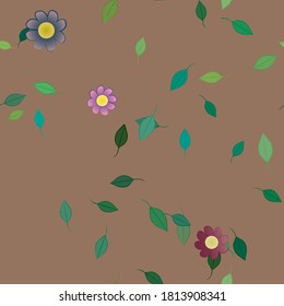 Flowers and leafs seamless ornamental vector pattern.
