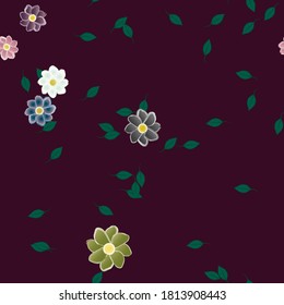 Flowers and leafs seamless ornamental vector pattern.