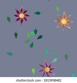 Flowers and leafs seamless ornamental vector pattern.