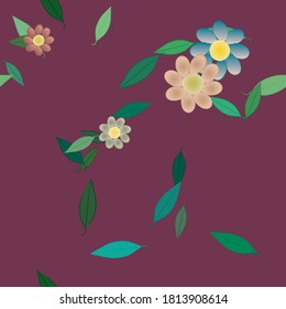 Flowers and leafs seamless ornamental vector pattern.