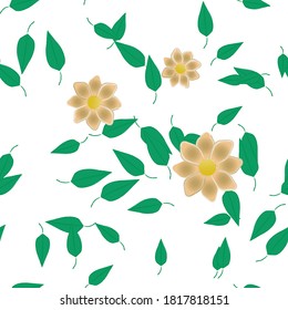 Flowers and leafs seamless ornamental vector pattern.