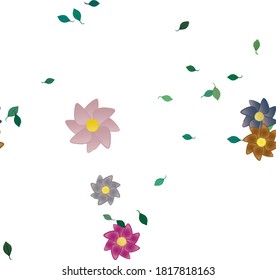 Flowers and leafs seamless ornamental vector pattern.