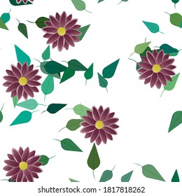 Flowers and leafs seamless ornamental vector pattern.