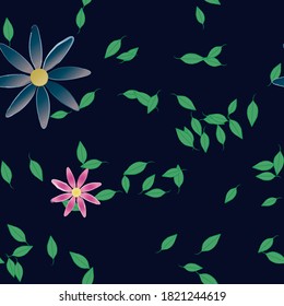 Flowers and leafs seamless ornamental vector pattern.