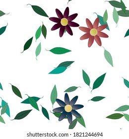 Flowers and leafs seamless ornamental vector pattern.