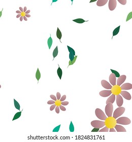 Flowers and leafs seamless ornamental vector pattern.