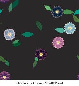 Flowers and leafs seamless ornamental vector pattern.