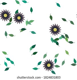 Flowers and leafs seamless ornamental vector pattern.