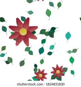 Flowers and leafs seamless ornamental vector pattern.