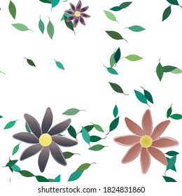 Flowers and leafs seamless ornamental vector pattern.