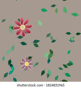 Flowers and leafs seamless ornamental vector pattern.