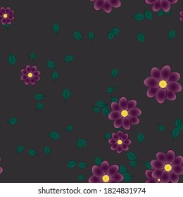 Flowers and leafs seamless ornamental vector pattern.