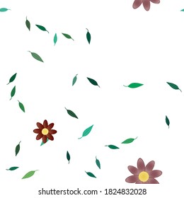 Flowers and leafs seamless ornamental vector pattern.