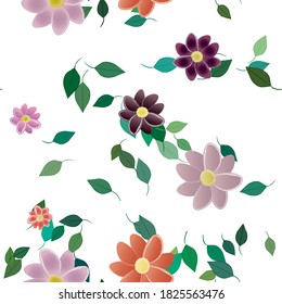 Flowers and leafs seamless ornamental vector pattern.