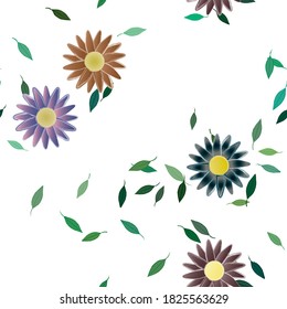 Flowers and leafs seamless ornamental vector pattern.