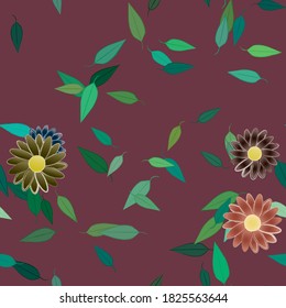Flowers and leafs seamless ornamental vector pattern.