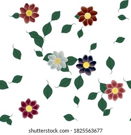 Flowers and leafs seamless ornamental vector pattern.
