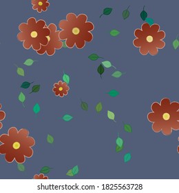 Flowers and leafs seamless ornamental vector pattern.